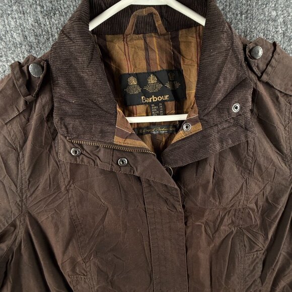 Barbour Flyweight Urban Jacket Tartan Lined Waxed Brown Women Full Zip Size 16 - Picture 2 of 16